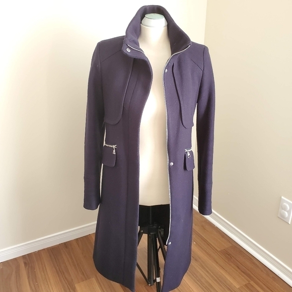 Karl Lagerfeld Wool Blended Stand-Collar Officer Coat Size Small - Picture 6 of 11